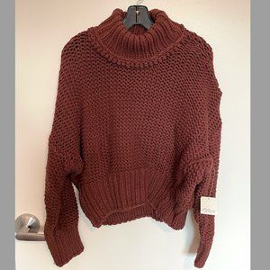 Free People My Only Sunshine Chunky Knit Sweater in Chocolate Merlot